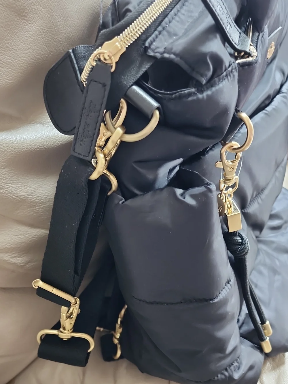 Itzy Ritzy Black Quilted Diaper Tote Bag with Gold Hardware Preowned